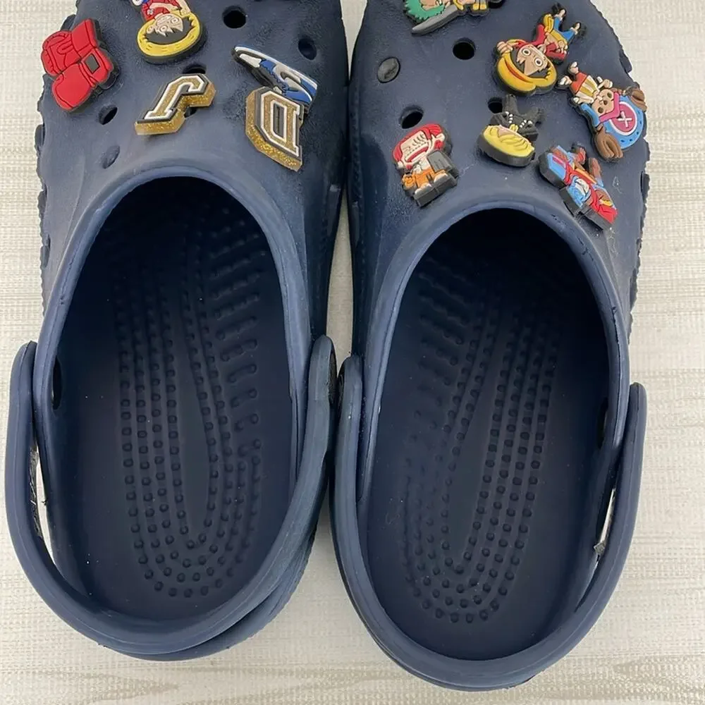 Crocs Youth 4-6 Blue Clog Sandals With Charms Casual Lightweight Beach Shoes